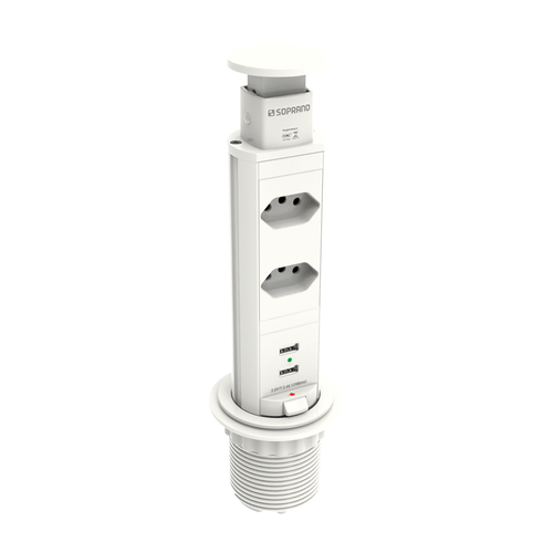 Torre de Tomada Embutir 2 Módulos Tomada + 2 USB Branco - Soprano