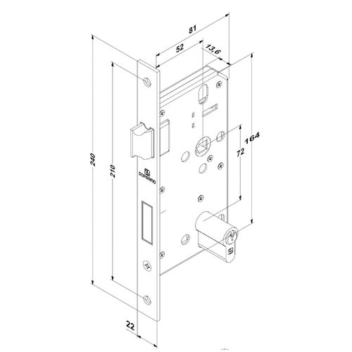 Fechadura Externa 55x72 ROS60 PY75 Preto Fosco Adaggio - Soprano